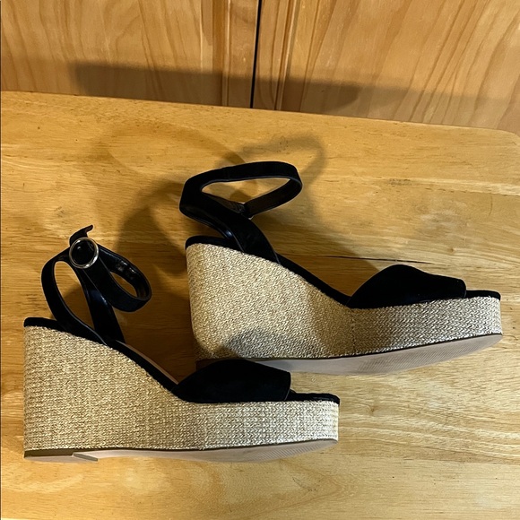 Steve Madden Black Suede Espadrille Platform Wedges - Picture 3 of 4